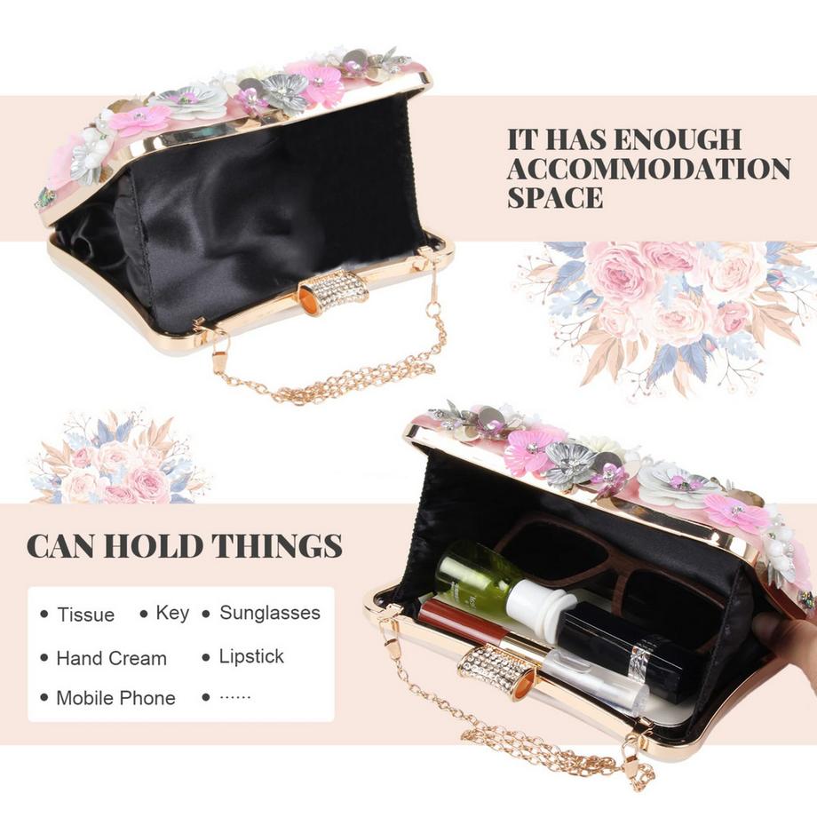 Only-bags.store Pochette à fleurs Sac de soirée avec fleurs colorées Métal Strass  