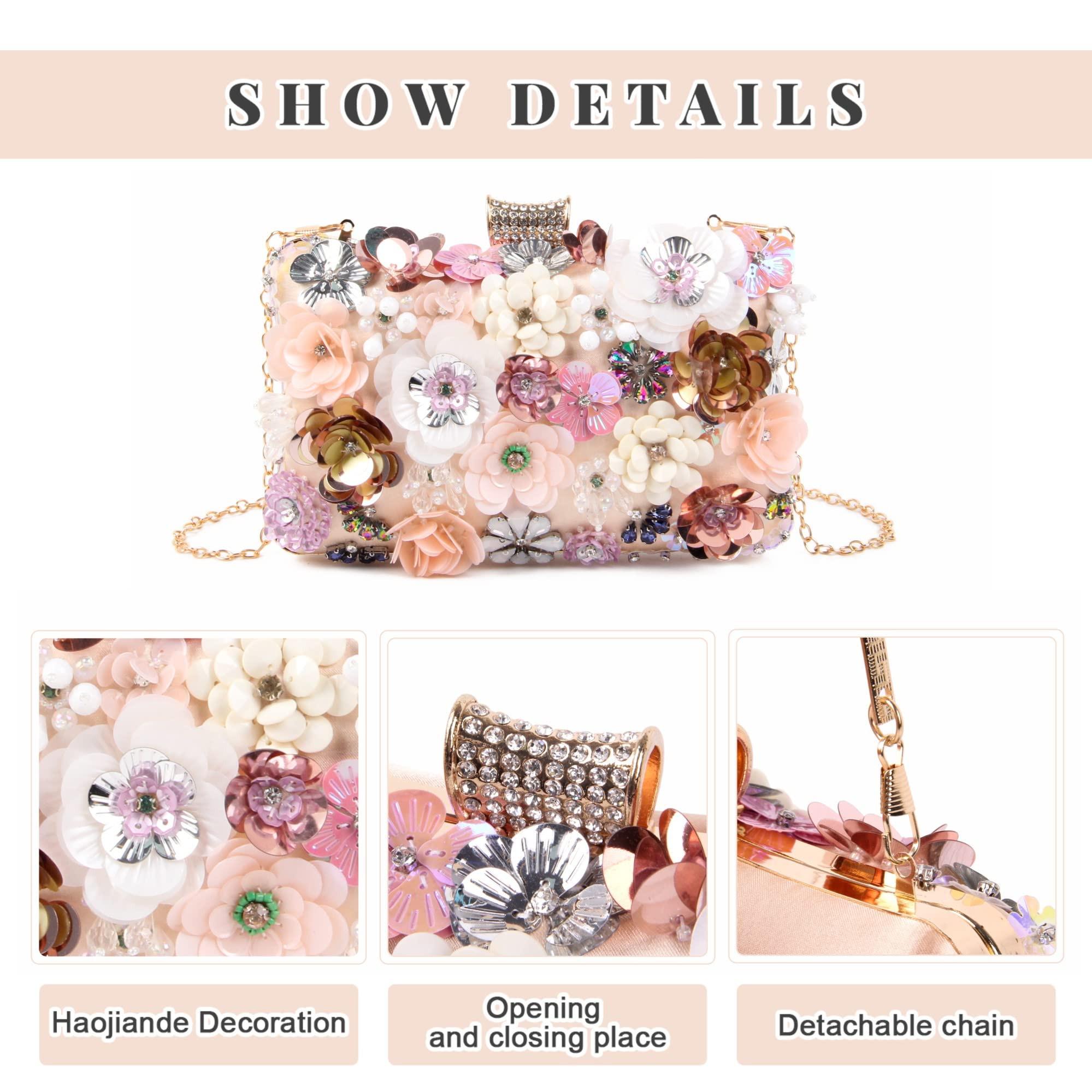 Only-bags.store Blumen Clutch Abendtasche mit bunten Blumen Metall Strass  