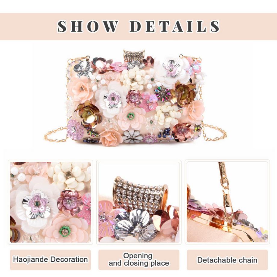 Only-bags.store Pochette à fleurs Sac de soirée avec fleurs colorées Métal Strass  