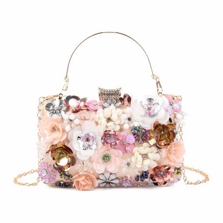 Only-bags.store Blumen Clutch Abendtasche mit bunten Blumen Metall Strass  