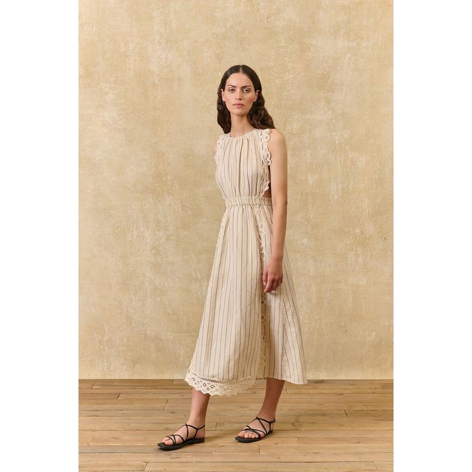 Louise-Misha Ariane Ärmelloses Kleid mit feinen Streifen und Stickereien  