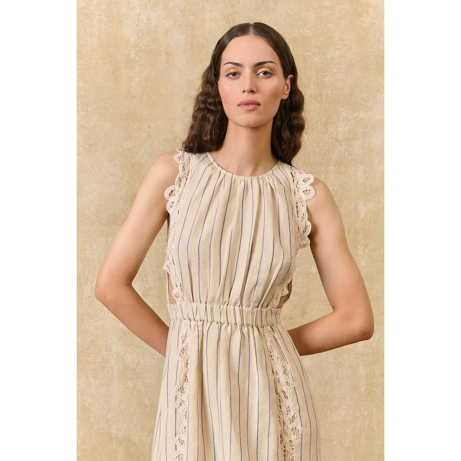 Louise-Misha Ariane Ärmelloses Kleid mit feinen Streifen und Stickereien  