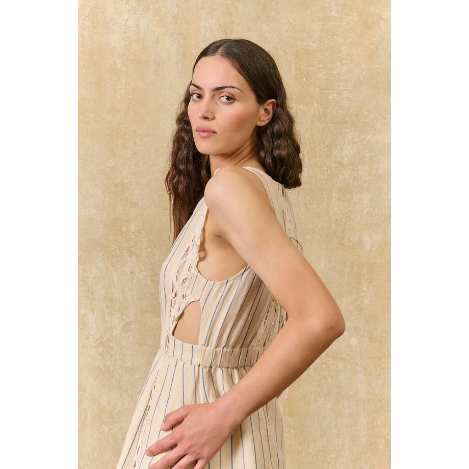 Louise-Misha Ariane Ärmelloses Kleid mit feinen Streifen und Stickereien  