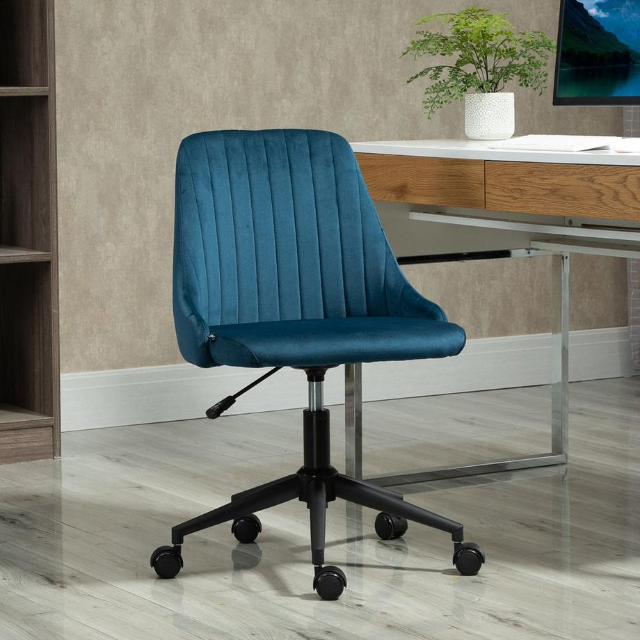 Northio  Bürostuhl Drehstuhl Schreibtischstuhl Ergonomisch Liniendesign Höhenverstellbar 360° Drehbar Samtartiges Polyester Blau 50 X 58 X 77-85 Cm 
