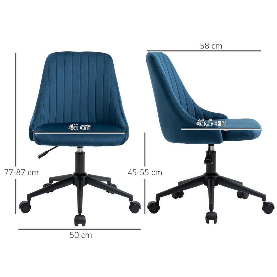 Northio  Bürostuhl Drehstuhl Schreibtischstuhl Ergonomisch Liniendesign Höhenverstellbar 360° Drehbar Samtartiges Polyester Blau 50 X 58 X 77-85 Cm 