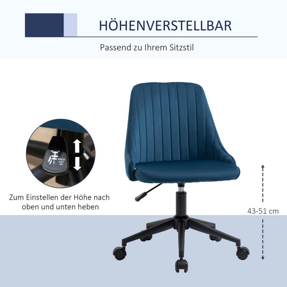 Northio  Bürostuhl Drehstuhl Schreibtischstuhl Ergonomisch Liniendesign Höhenverstellbar 360° Drehbar Samtartiges Polyester Blau 50 X 58 X 77-85 Cm 
