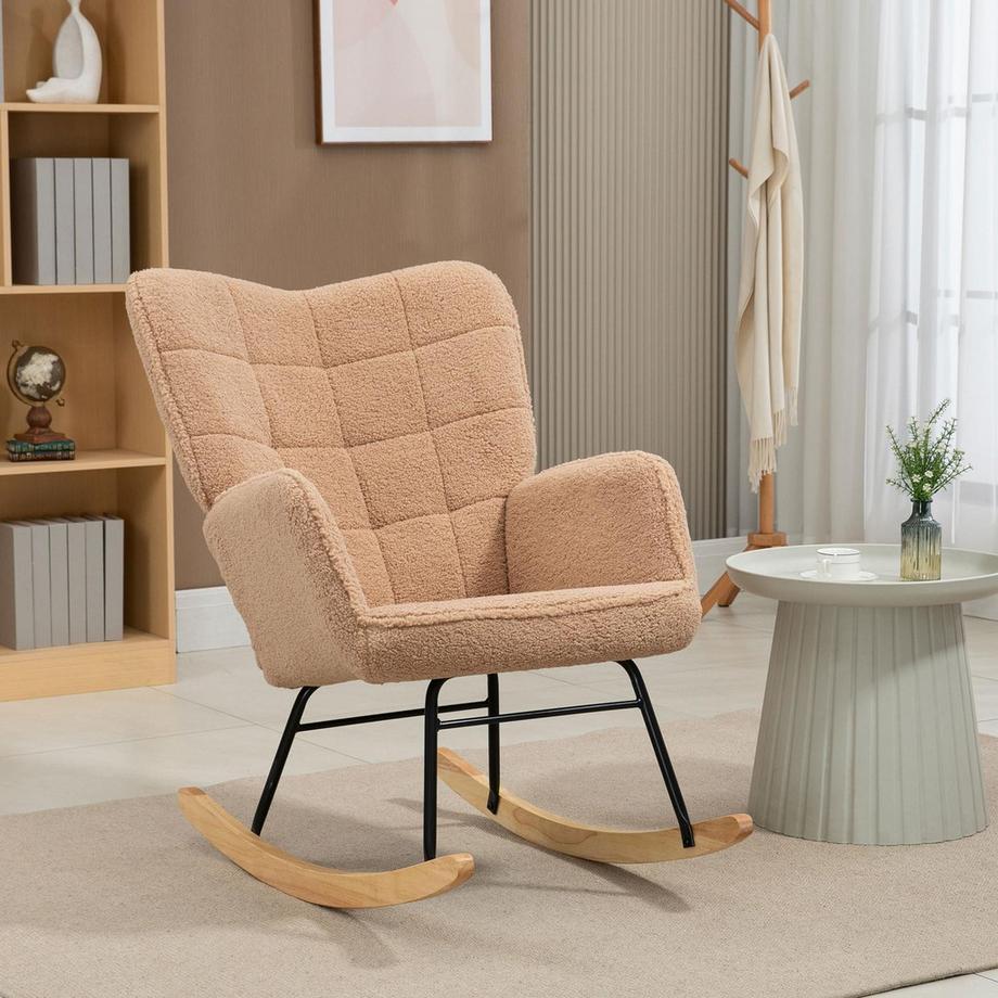 Northio Rocking Chair, Fauteuil D'Appoint, Fauteuil De Relaxation En Imitation Cuir D'Agneau, Pour Chambre, Jusqu'À 120 Kg, Marron  