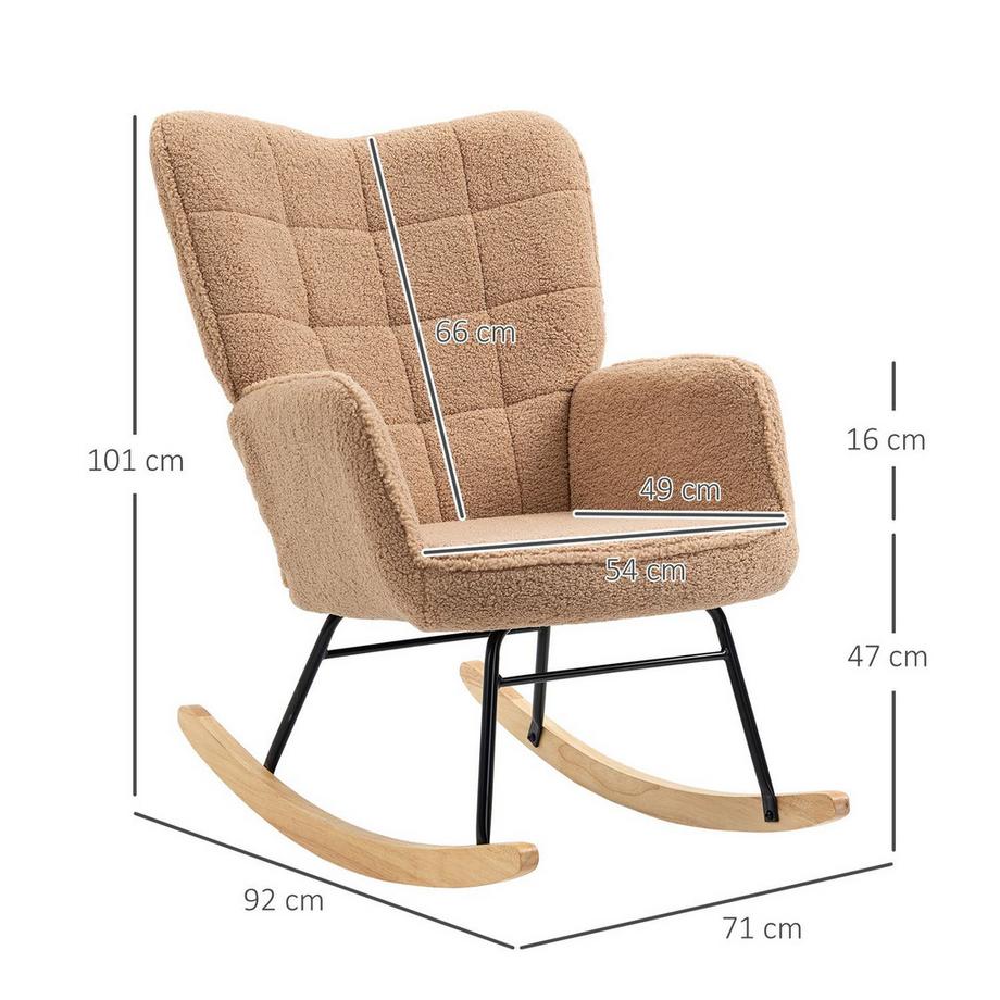 Northio Rocking Chair, Fauteuil D'Appoint, Fauteuil De Relaxation En Imitation Cuir D'Agneau, Pour Chambre, Jusqu'À 120 Kg, Marron  