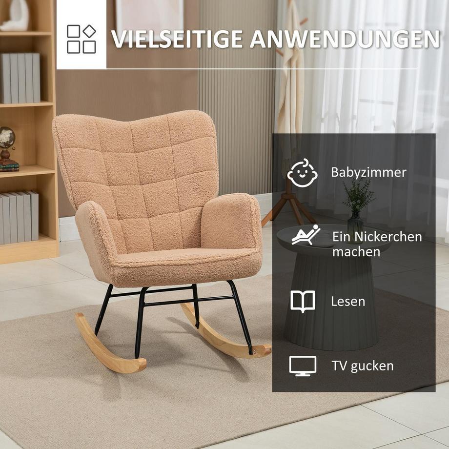 Northio Rocking Chair, Fauteuil D'Appoint, Fauteuil De Relaxation En Imitation Cuir D'Agneau, Pour Chambre, Jusqu'À 120 Kg, Marron  