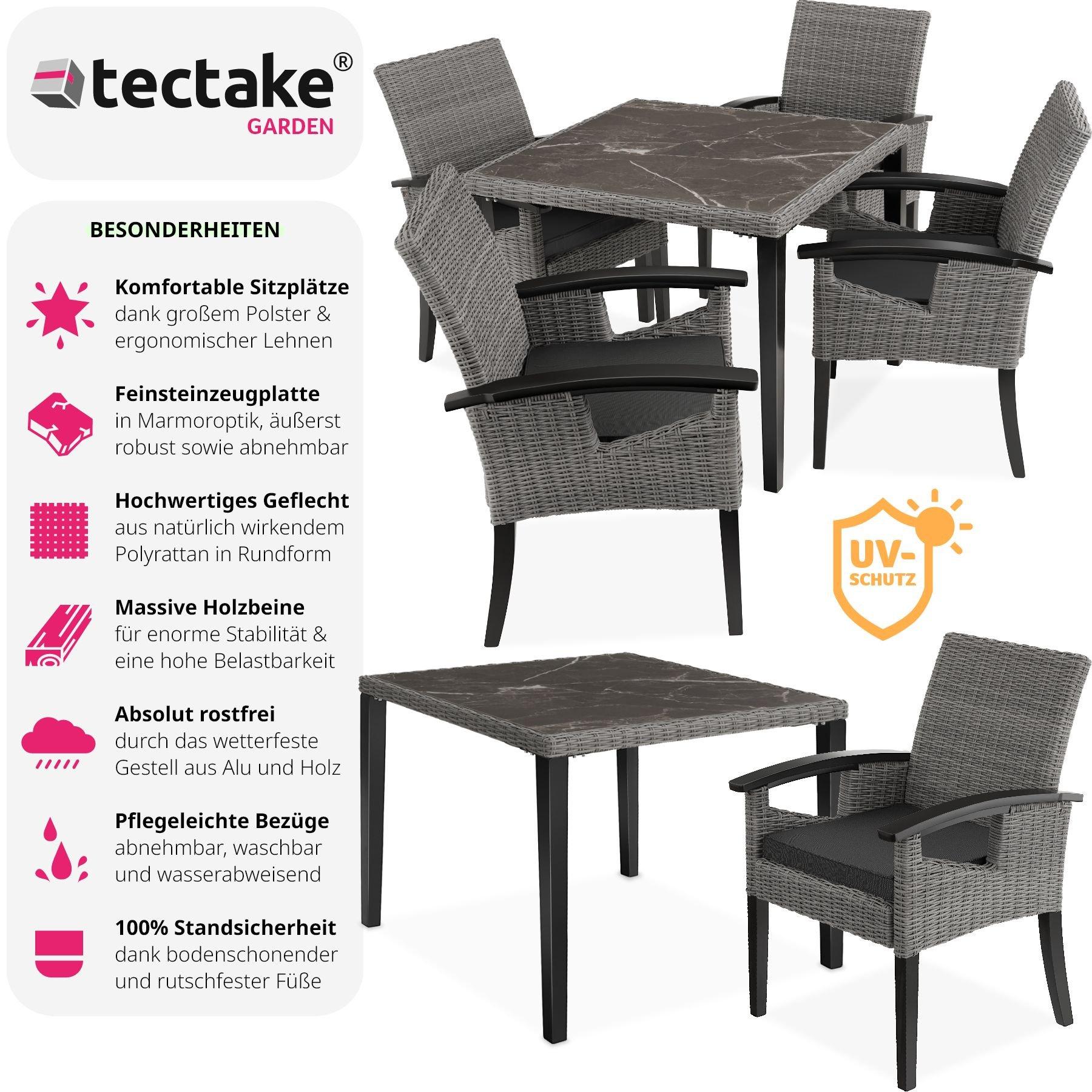 Tectake Table en rotin Tarent avec 4 chaises Rosarno  