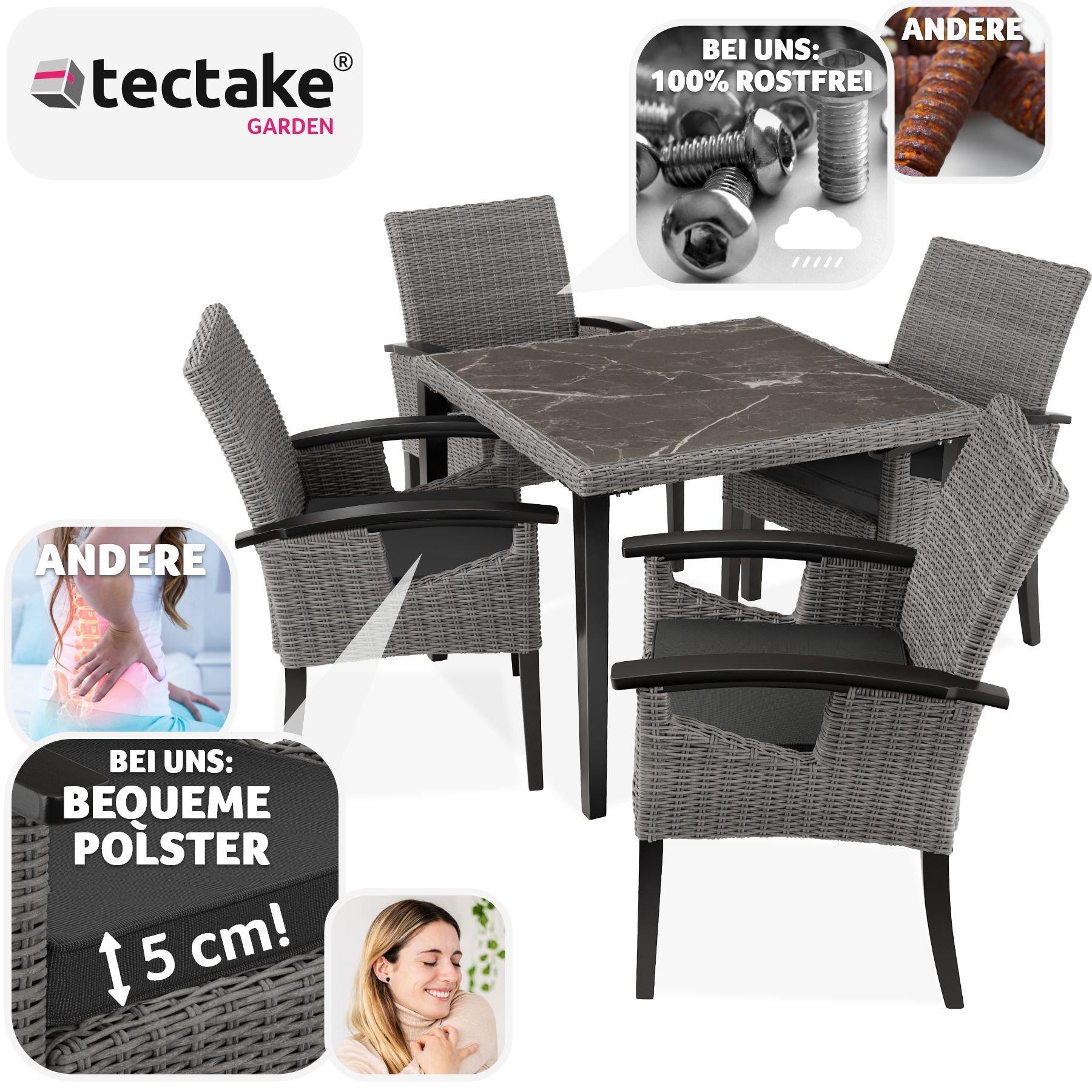 Tectake Table en rotin Tarent avec 4 chaises Rosarno  