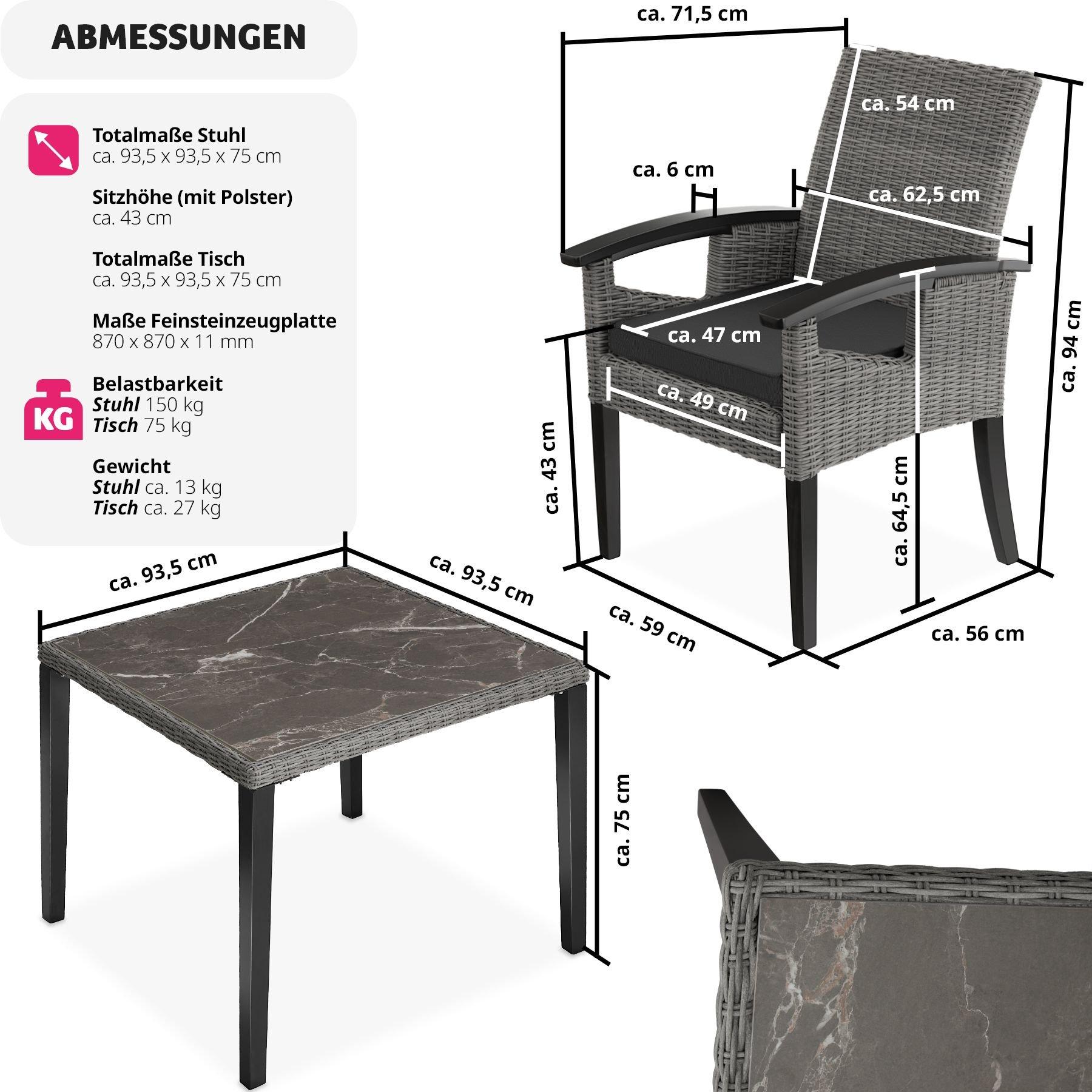 Tectake Table en rotin Tarent avec 4 chaises Rosarno  