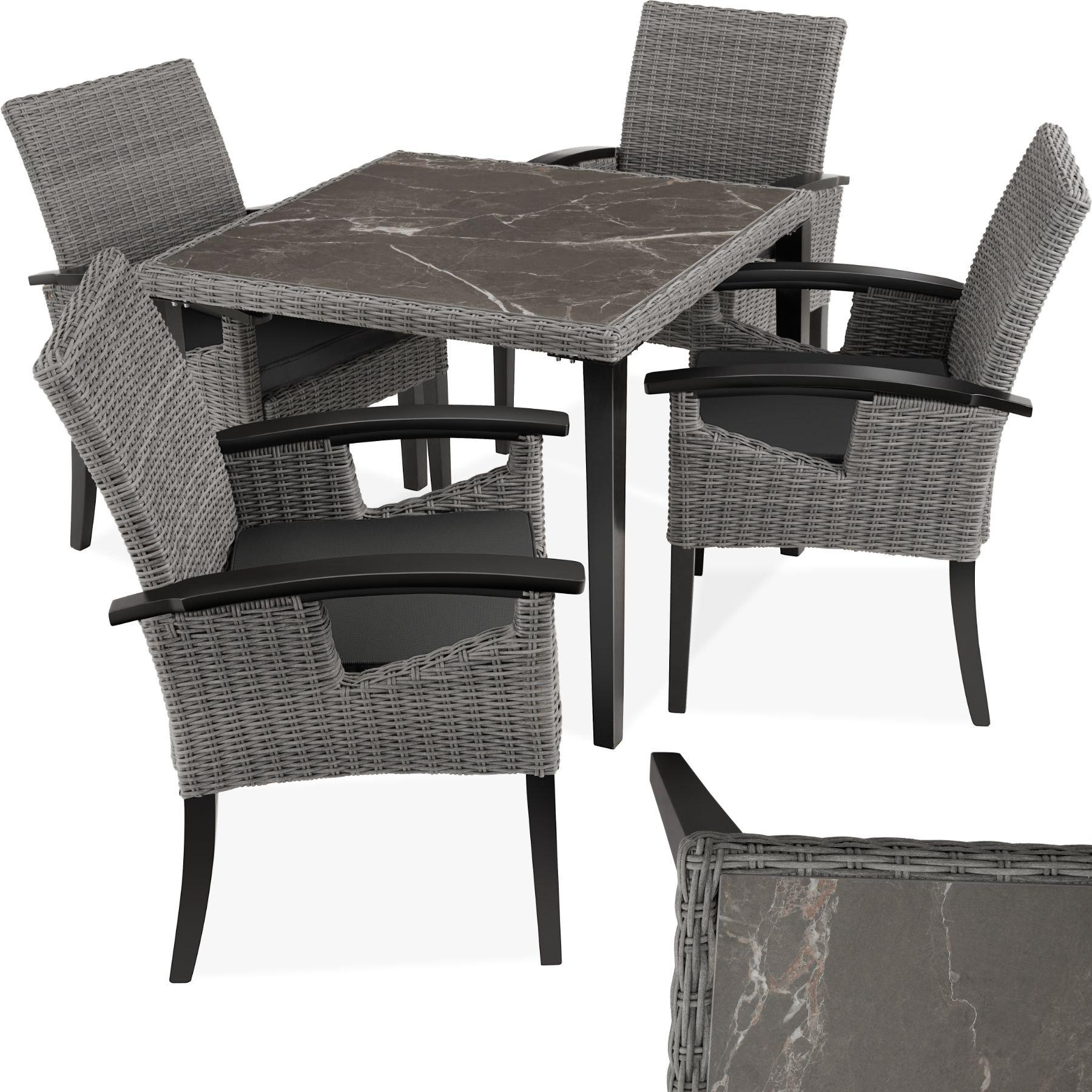 Tectake Table en rotin Tarent avec 4 chaises Rosarno  