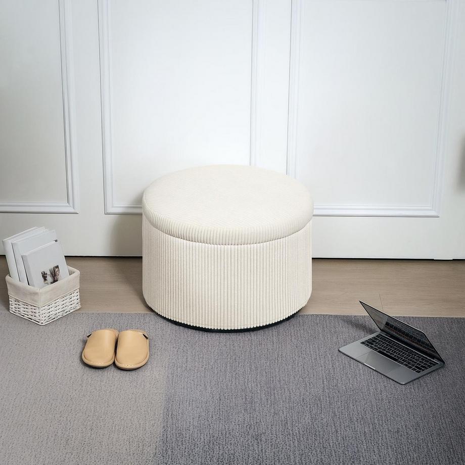 Northio Tabouret avec espace de rangement tabouret avec couvercle, repose-pieds ottoman rond avec aspect cordon pour salon, chambre 60 x 60 x 41 cm beige Aosom  
