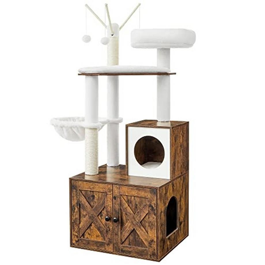 Pricenet  2-in-1-Katzenmöbel: Kombination aus Kratzbaum und Katzentoilette 