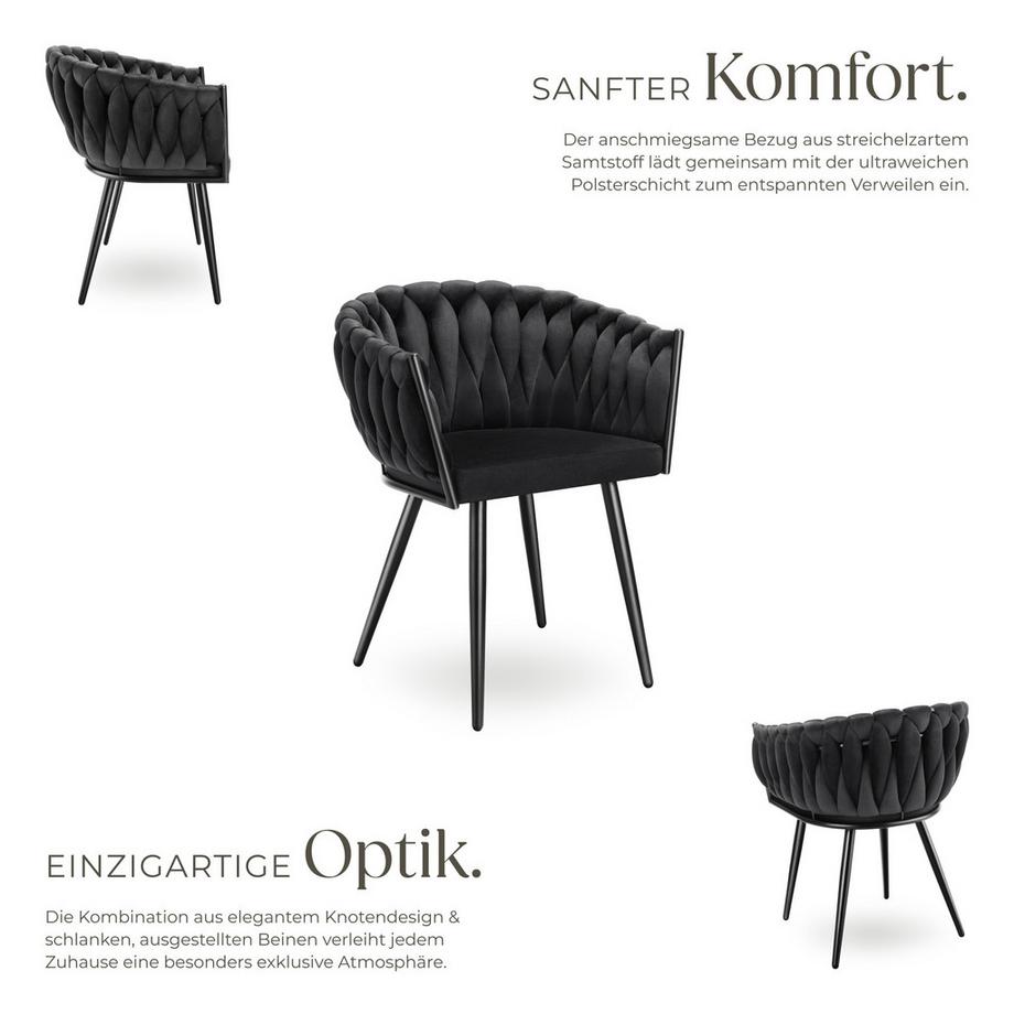 Tectake Set Esszimmerstuhl Astano gepolstert, mit Samtbezug, Knotendesign durchgehende Lehne  