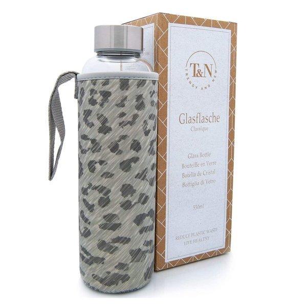 T&N  Glastrinkflasche Wasserflasche Classique (Jungle Edition, Grau Melange, 550ml) 