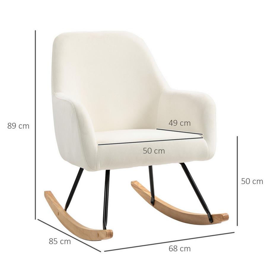 Northio Chaise à bascule, chaise à bascule avec accoudoirs, patins en bois, chaise de relaxation, fauteuil aspect velours, chaise de relaxation, balançoire pour chambre, salon, balcon, blanc crème  