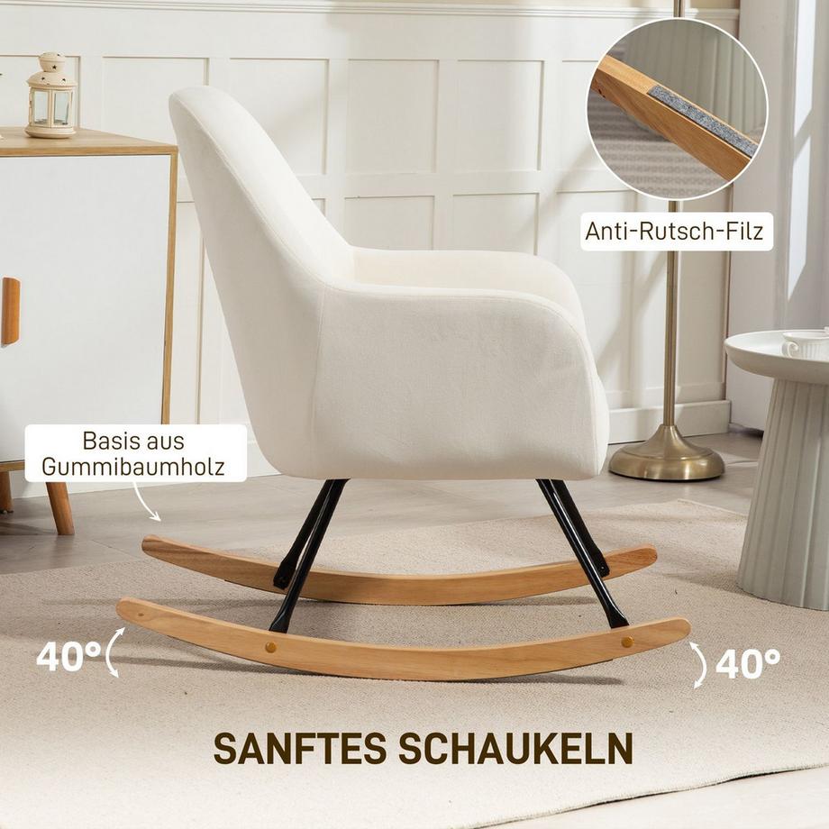 Northio Chaise à bascule, chaise à bascule avec accoudoirs, patins en bois, chaise de relaxation, fauteuil aspect velours, chaise de relaxation, balançoire pour chambre, salon, balcon, blanc crème  