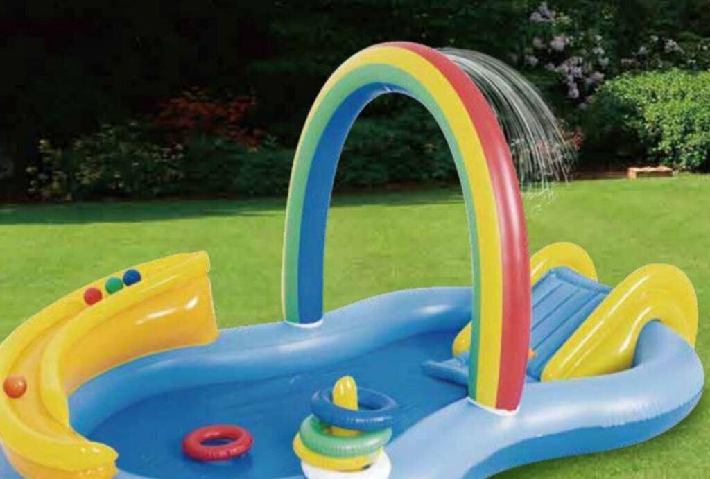 Jilong  Aufblasbarer Kinderpool Regenbogen (220cm × 122cm × 18cm) 