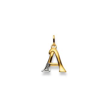 Pendentif lettre A bicolore or jaune/blanc 750 diamant 0.01.00ct. 21x12mm