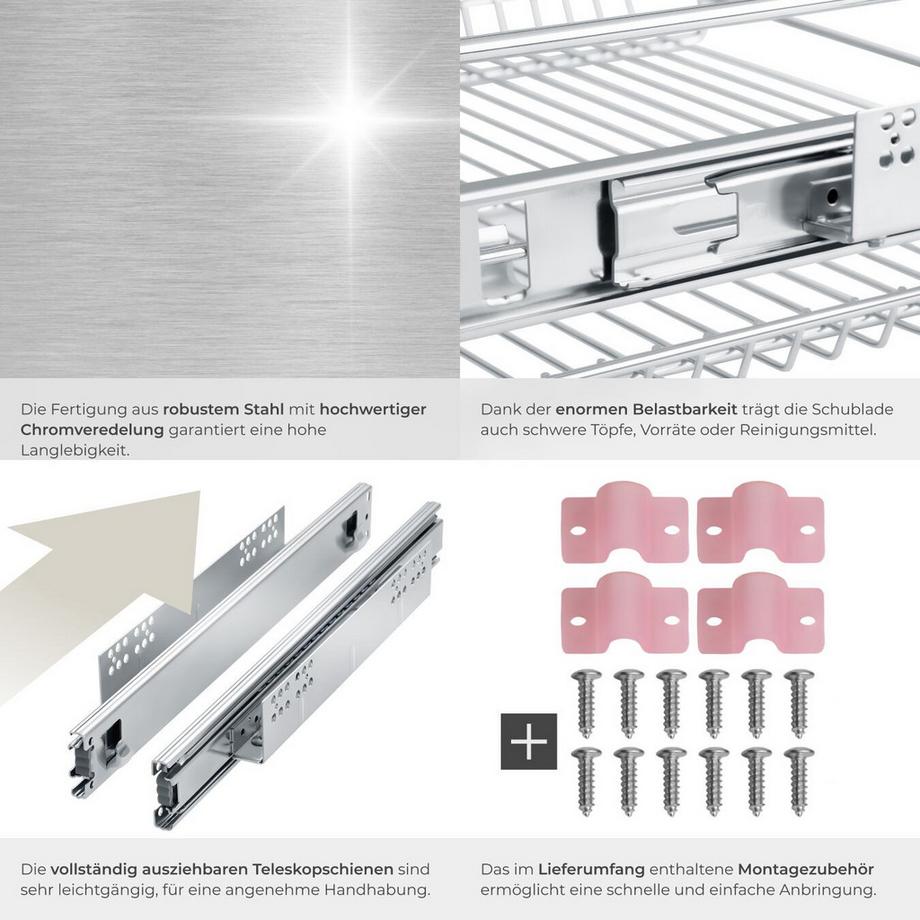 Tectake Tiroir de rangement téléscopique  chromé  