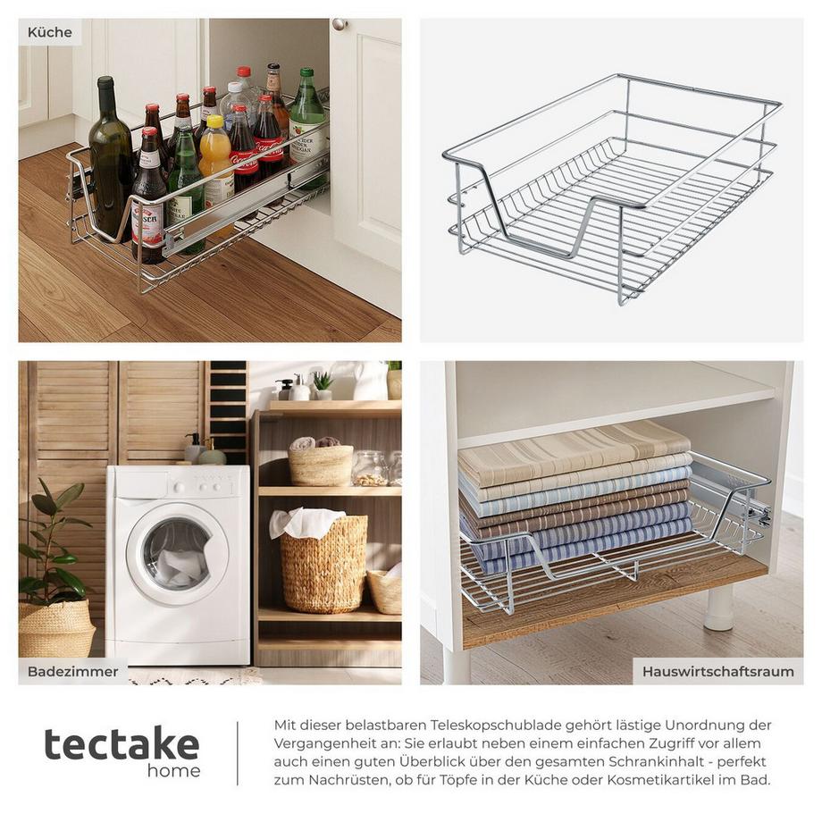 Tectake Tiroir de rangement téléscopique  chromé  