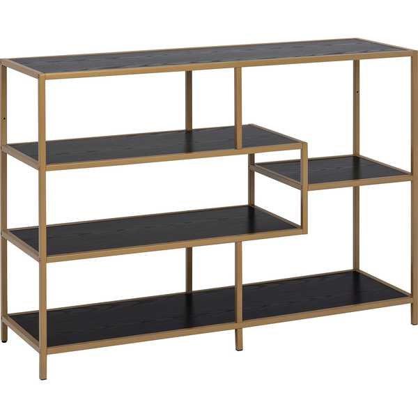 Image of Bücherregal Multiple Bronx 3 Böden Melamin Esche Schwarz Goldfarben 114x35x78cm Bücherregal Multiple Bronx 3 Böden Melamin Esche Schwarz Goldfarben 114x35x78cm