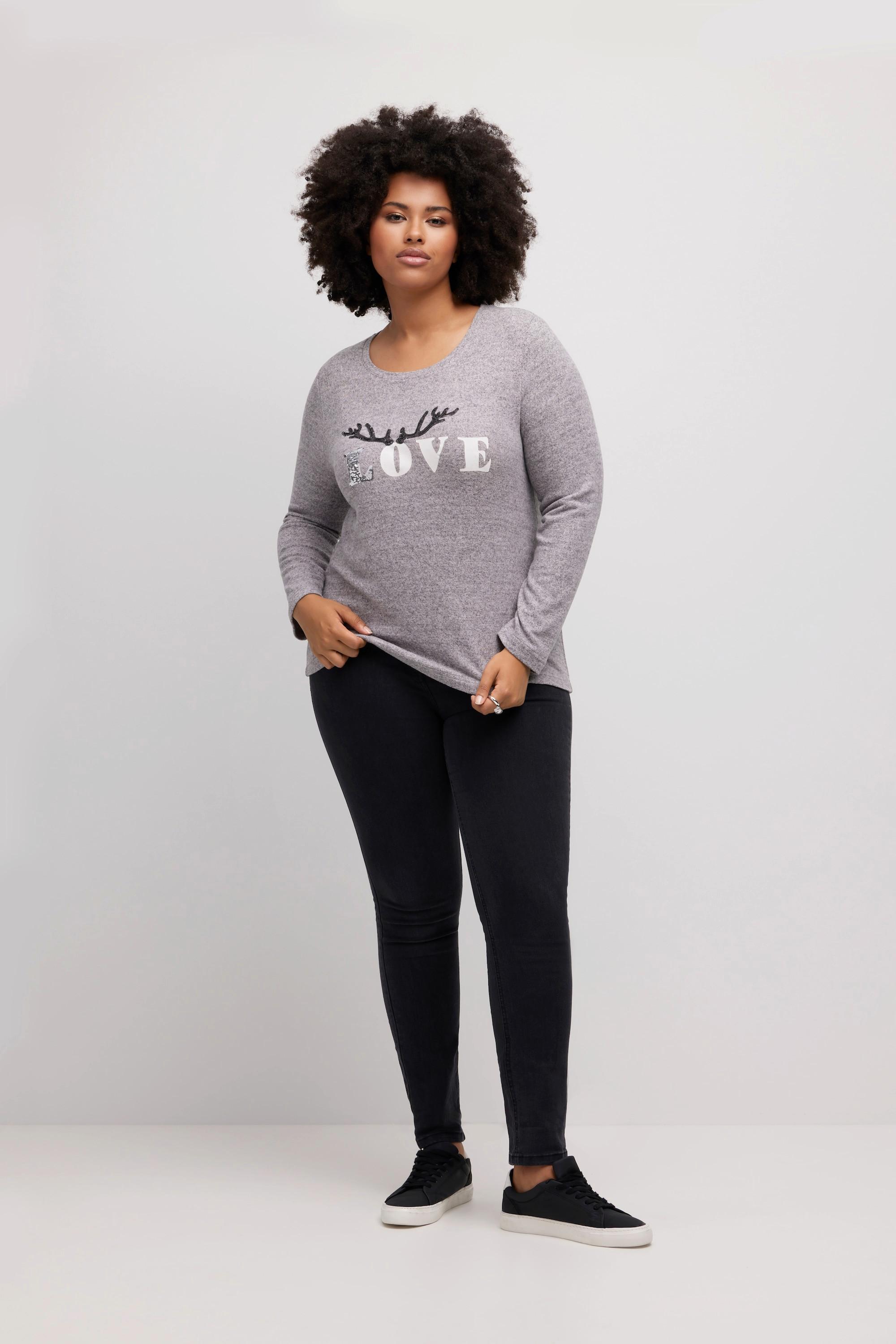 Ulla Popken  Sweat, motif LOVE, col rond, manches longues 