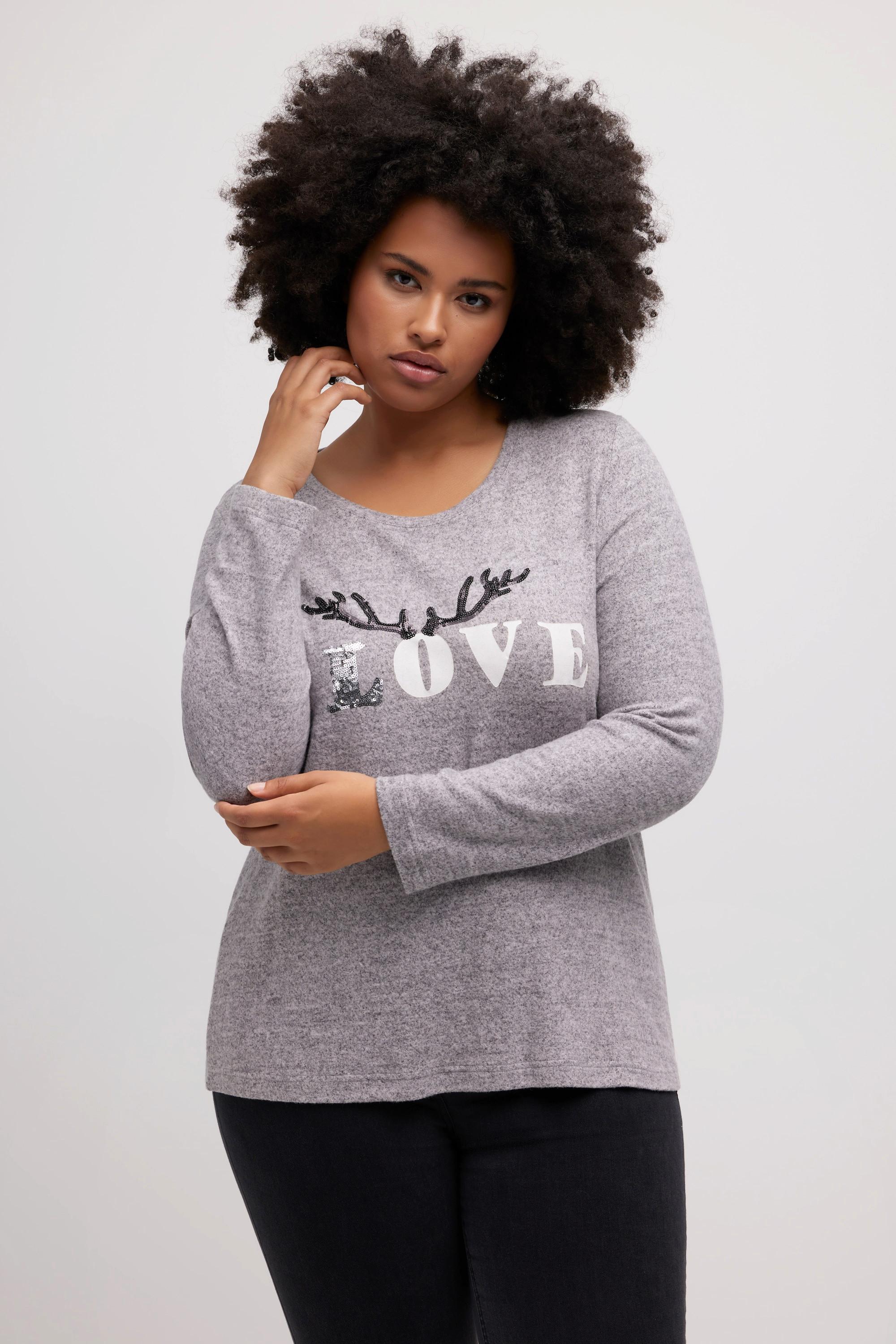 Ulla Popken  Sweat, motif LOVE, col rond, manches longues 