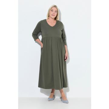 Abito di jersey con cucitura impero, tasche, scollo a V e maniche a 3/4