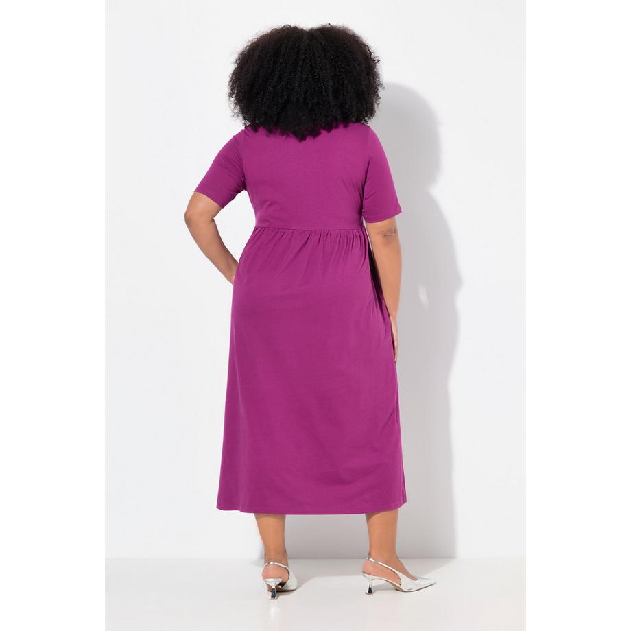 Ulla Popken Maxikleid A-Linie V-Ausschnitt Halbarm mit Taschen  