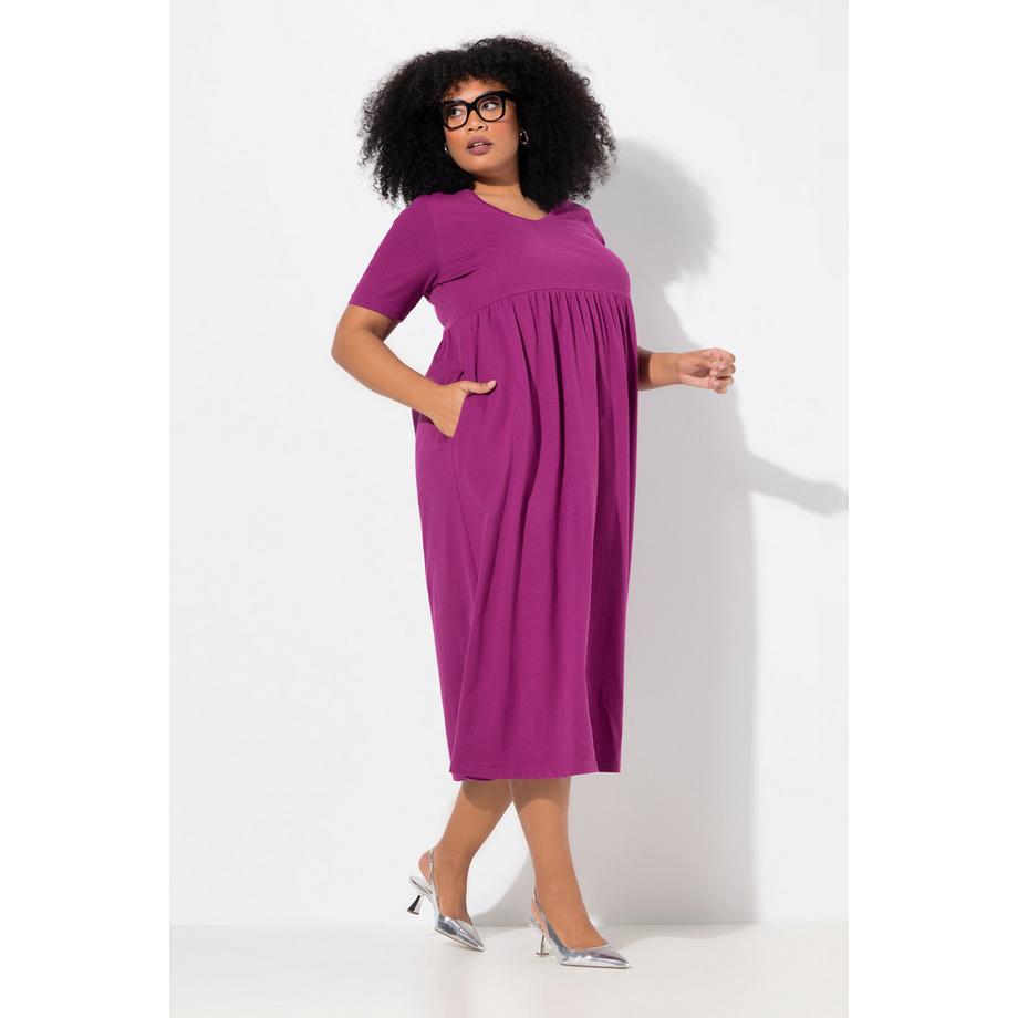 Ulla Popken Maxikleid A-Linie V-Ausschnitt Halbarm mit Taschen  