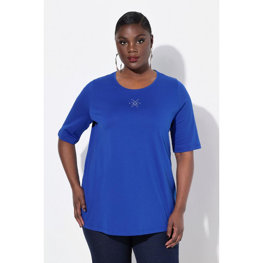 Ulla Popken T-shirt A-Line Scollo Rotondo Mezze Maniche con Applicazioni Decorative  