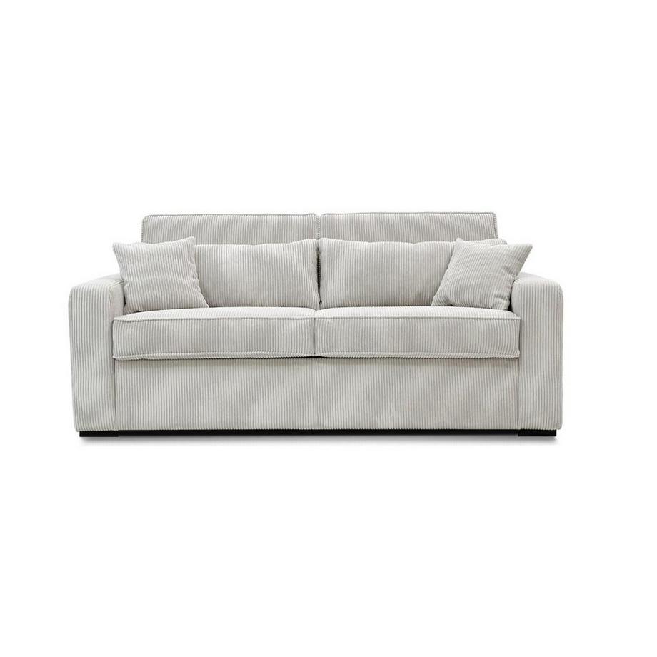 Vente-unique Canapé 4 places convertible express en velours côtelé beige - Couchage 160 cm - Matelas 18 cm - MONDOVI  
