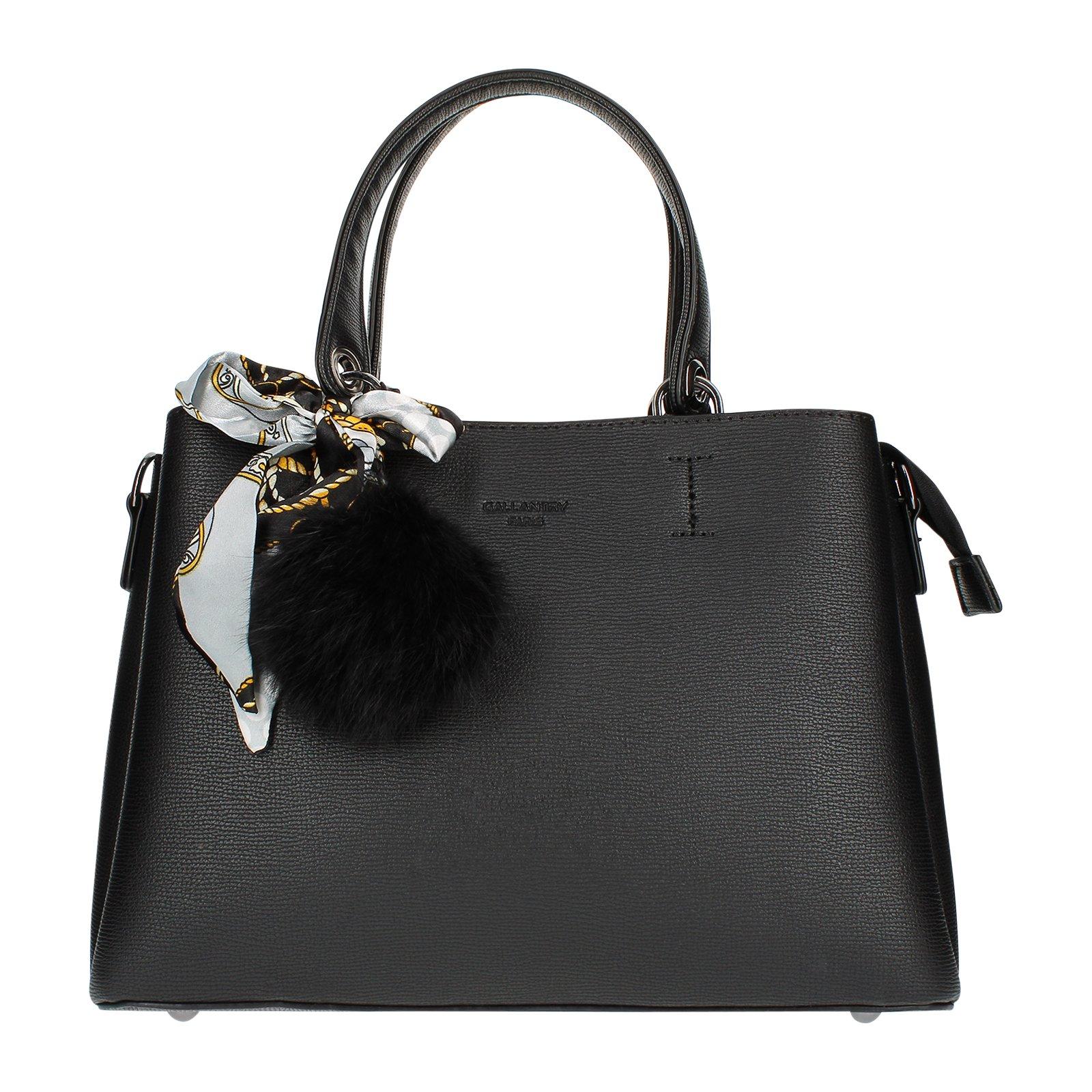 Gallantry  Borsa con foulard e pompon nera 