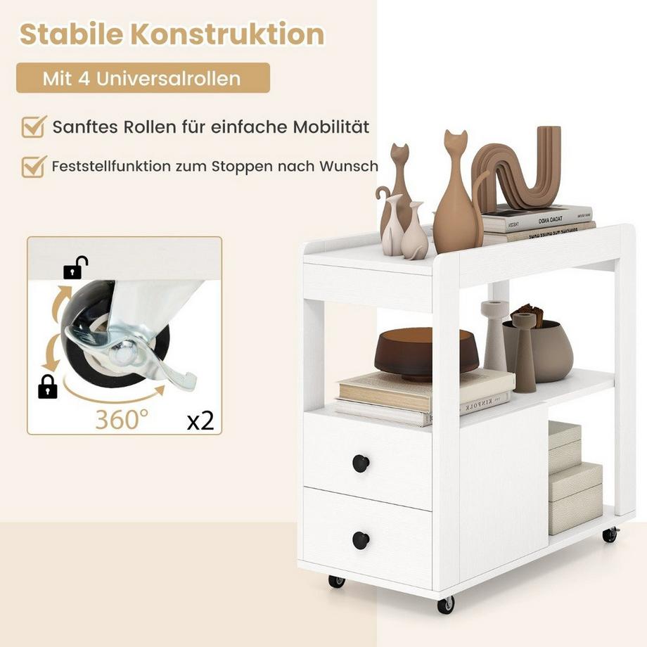 Northix Support d'imprimante avec roulettes et tiroirs  