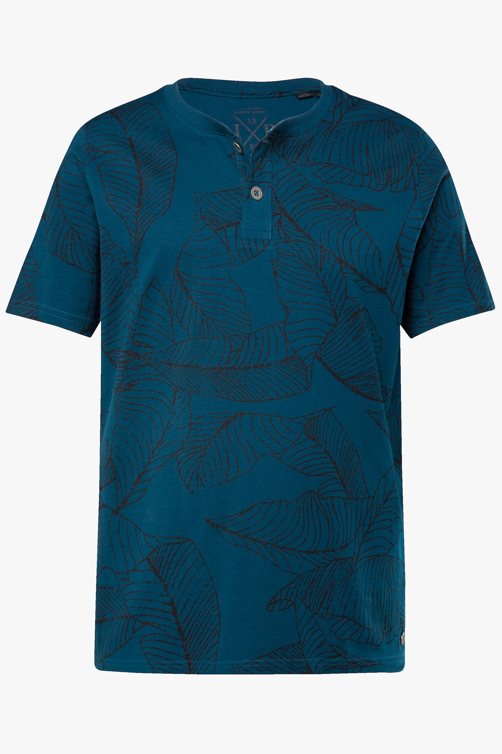 JP1880  T-shirt henley à manches courtes. Col rond et patte de boutonnage. Imprimé tropical - jusqu'au 8 XL 