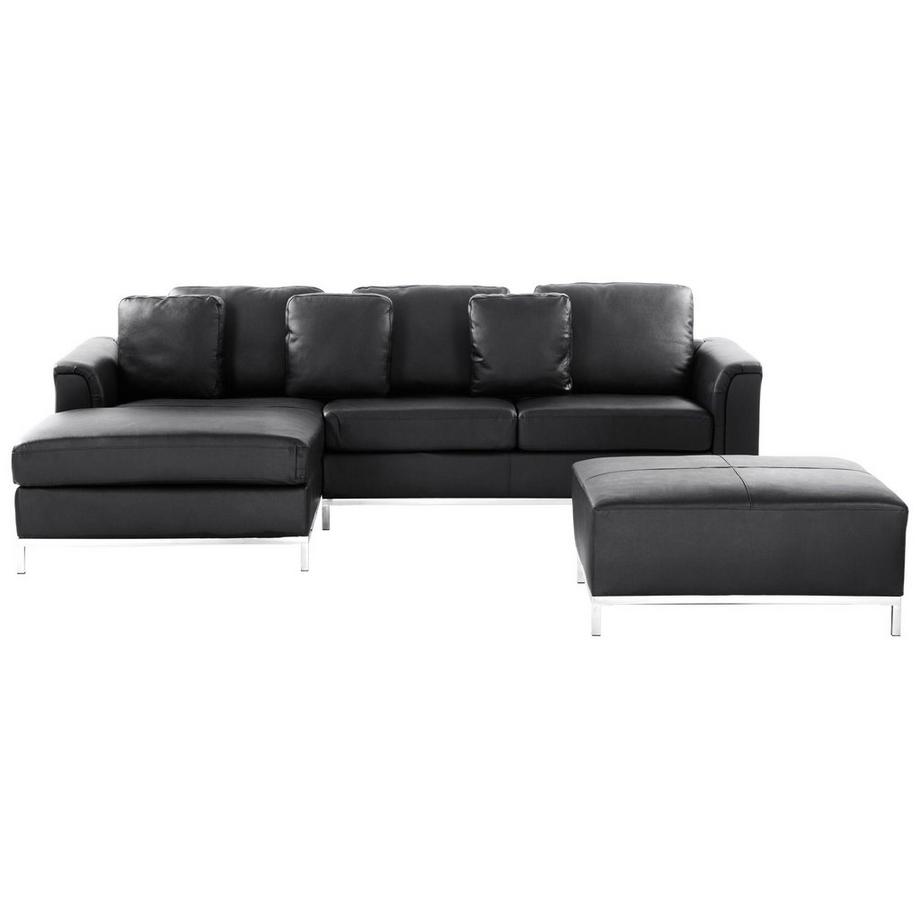 Beliani Rechtsseitiges Ecksofa mit Ottomane aus Echtleder  OSLO  
