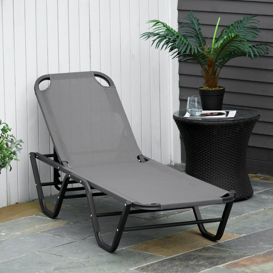 Northio  Sonnenliege Strandliege 5-Stufige Alu Gartenliege Relaxliege Texteline Grau+Schwarz 163 X 58,5 X 91 Cm 