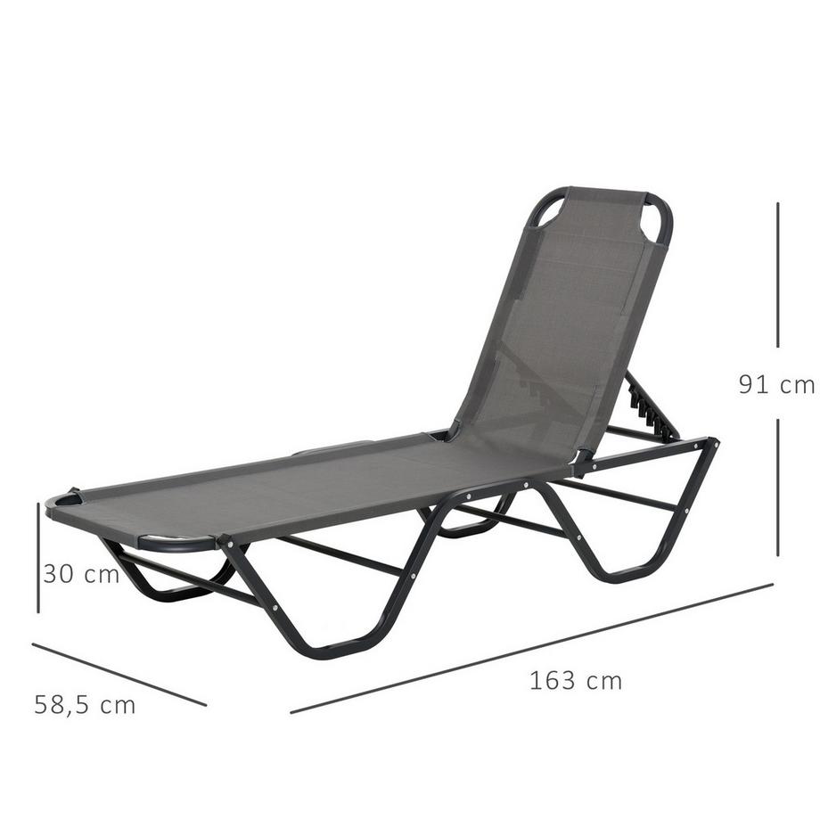 Northio  Sonnenliege Strandliege 5-Stufige Alu Gartenliege Relaxliege Texteline Grau+Schwarz 163 X 58,5 X 91 Cm 