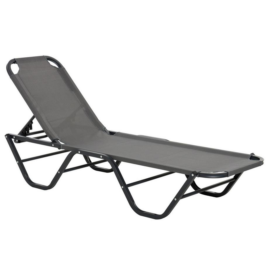 Northio  Sonnenliege Strandliege 5-Stufige Alu Gartenliege Relaxliege Texteline Grau+Schwarz 163 X 58,5 X 91 Cm 