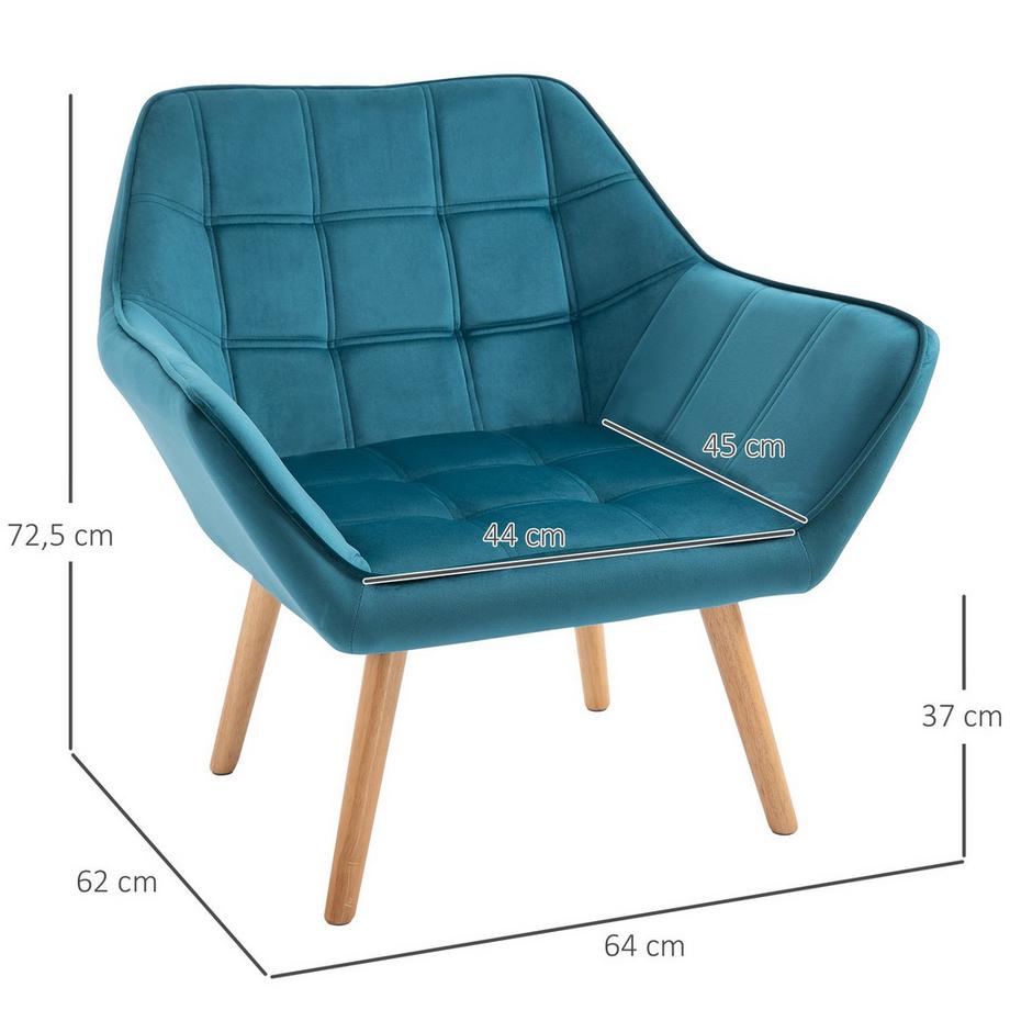 Northio Einzelsessel Ohrensessel Relaxsessel, Samt, Erhöhte Beine, Samtartiges Polyester, Skandinavisch, Grün, 64X62X72,5Cm  