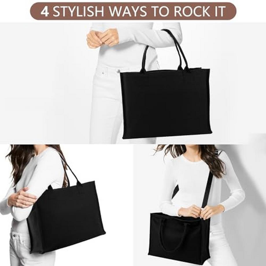 Only-bags.store Canvas Tote Bag grosse Handtasche Shopper Bag Travel Work Bag mit Schulterriemen und Reissverschluss  