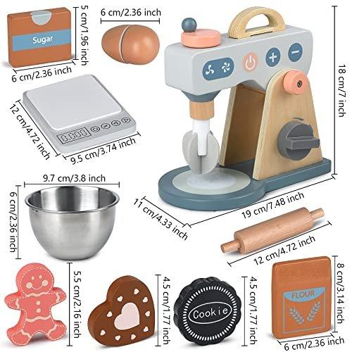 Activity-board  Accessoires de cuisine, ensemble de mélangeur en bois, jeux de nourriture pour enfants, jouets de jeu de rôle pour filles et garçons (ensemble de mélangeur) 