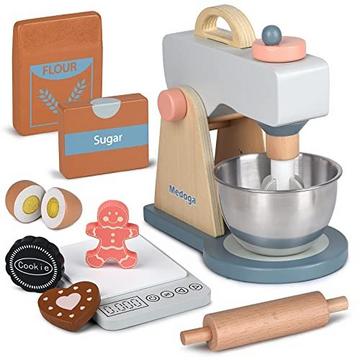 Accessoires de cuisine, ensemble de mélangeur en bois, jeux de nourriture pour enfants, jouets de jeu de rôle pour filles et garçons (ensemble de mélangeur)