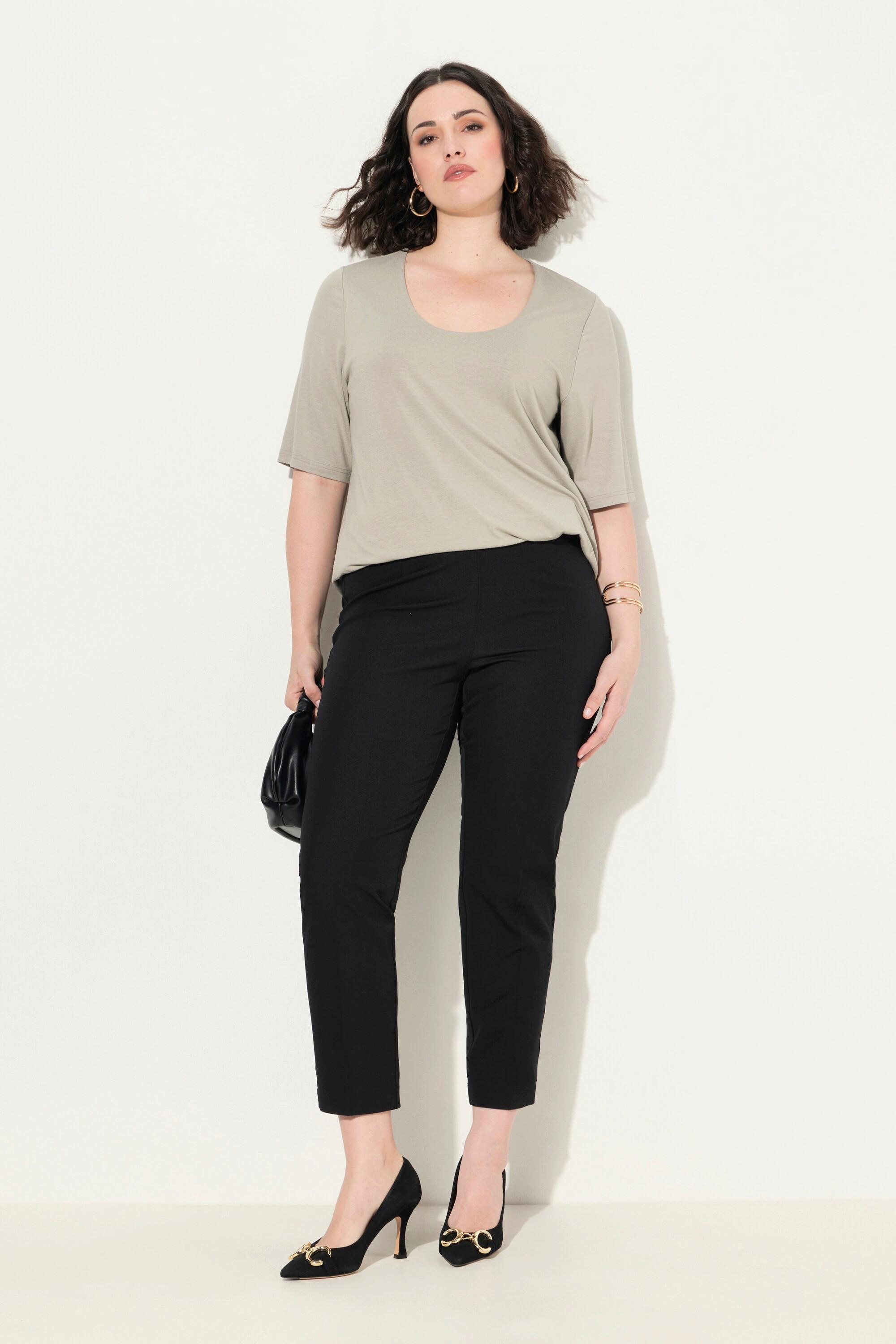 Ulla Popken  Pantalon 7/8, passepoil, taille élastique, jambe slim 