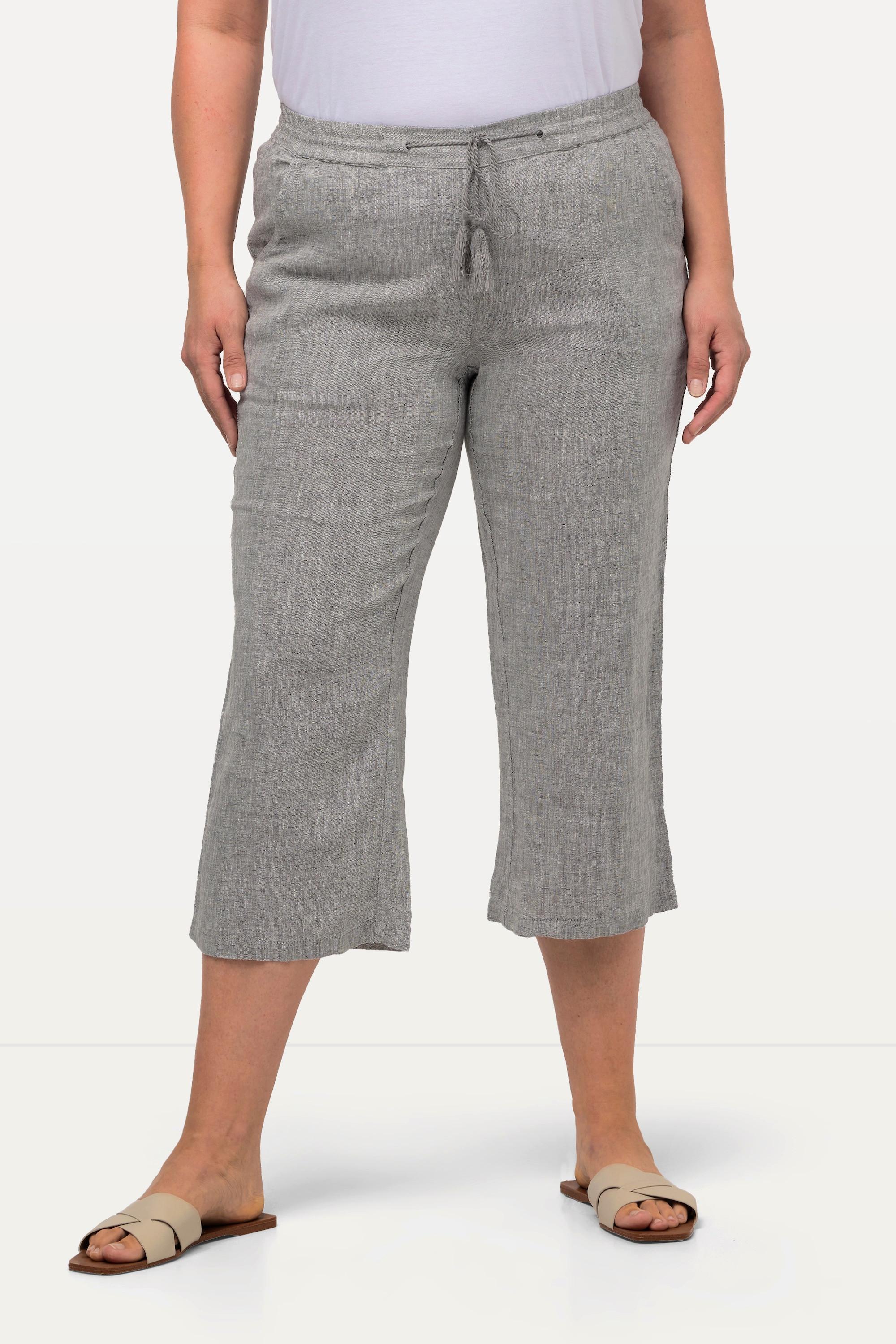 Ulla Popken  Pantalon en lin 7/8 à taille élastique. Naturellement respirant 