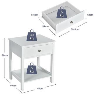 Northix Nachttisch 2-Stufige Nachtkommode Moderner Nachtschrank mit Schublade Weiß  