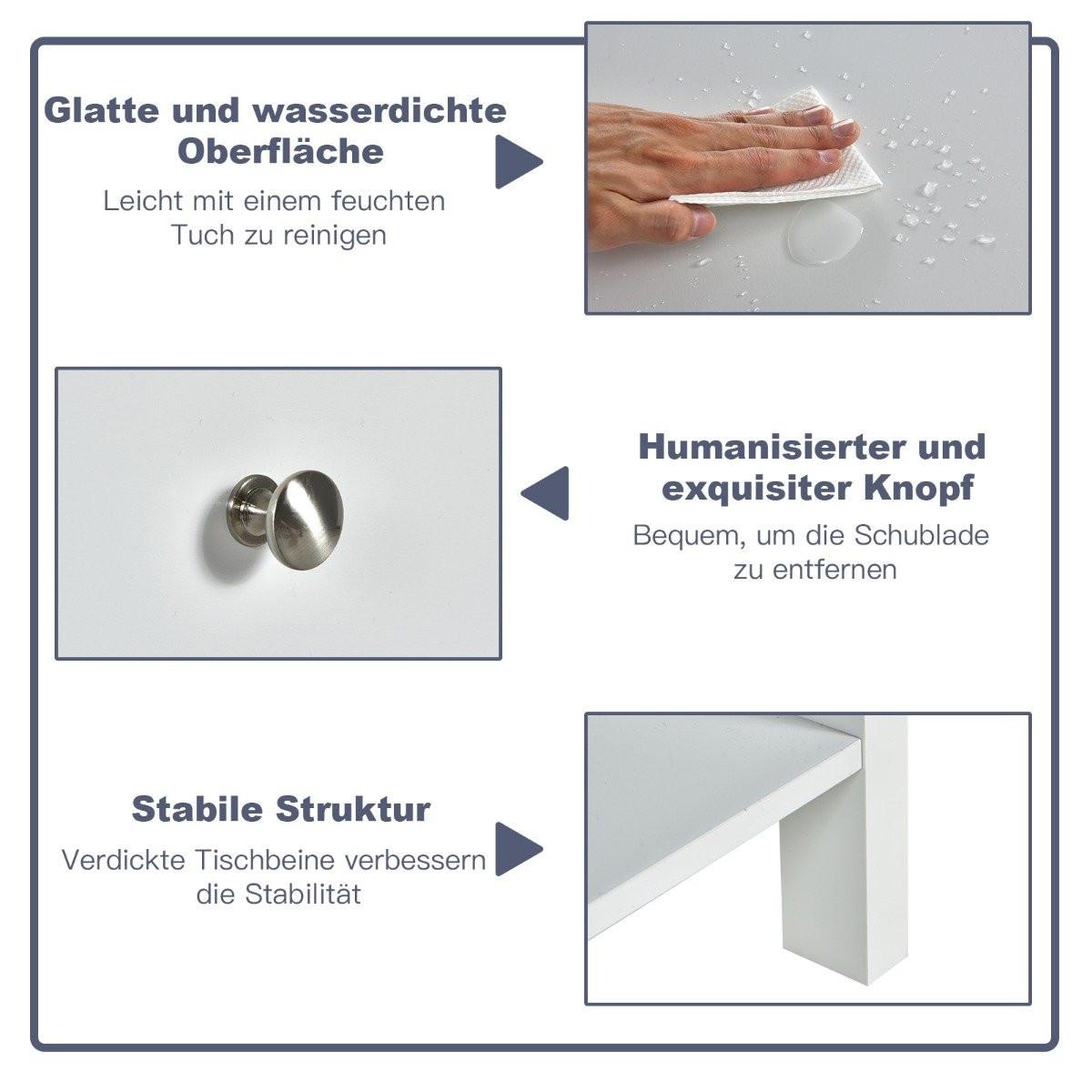 Northix Nachttisch 2-Stufige Nachtkommode Moderner Nachtschrank mit Schublade Weiß  
